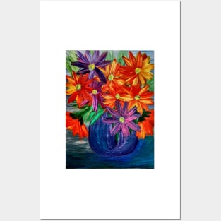 A beautiful lovely boutique of abstract vibrant colorful  flowers in a tall glass vase Posters and Art